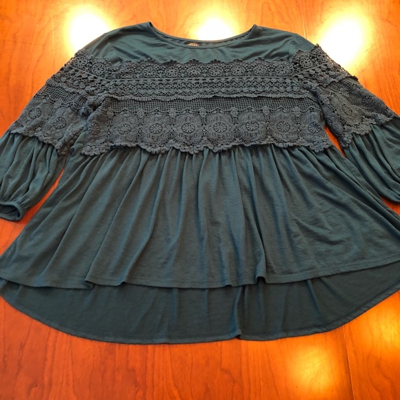 Hannah Tops - Hannah Teal Boho Lace Peasant Top